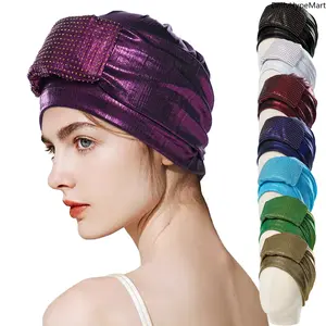 Retro Bright African-Style Square Turban Hat - Sponge Rhinestone, Glitter Accents, Ethnic Dome Wrap Cap for Daily Wear, Anniversary Gift