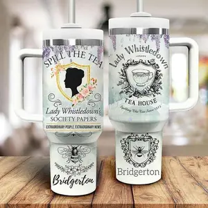 Bridgerton Spill The Tea Tumbler, Lady Whistledown Society Papers Mug, Regency Aesthetic Tea Lover Cup, Bridgerton Fan Gift, Vintage Tea House Travel Tumbler