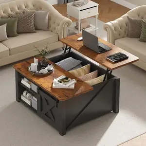 Lift Top Coffee Table with Large Hidden Storage, Adjustable Shelves, Black