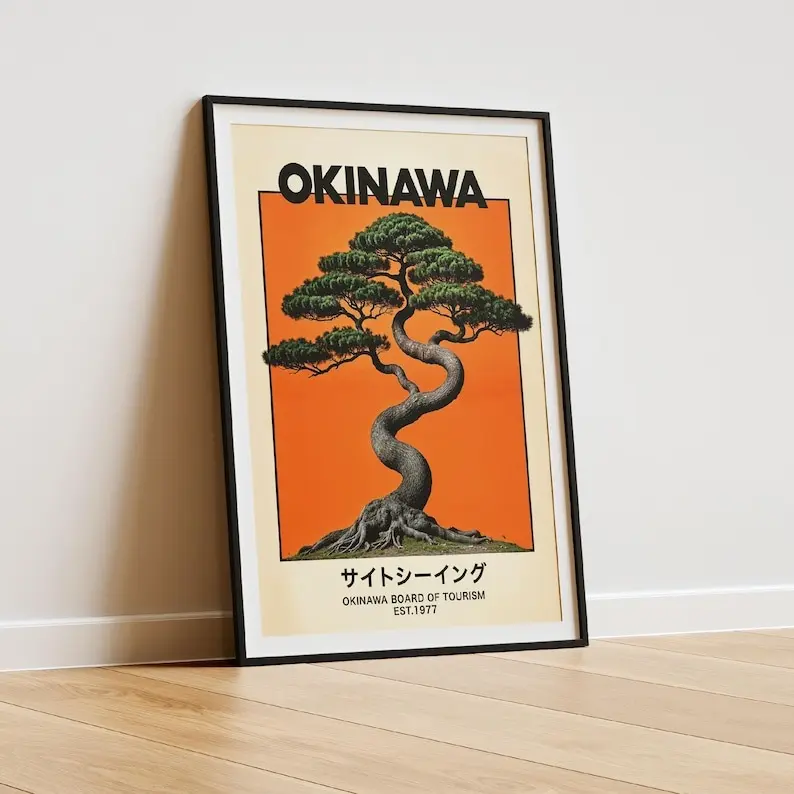 Orange Okinawa Wall Art, Japan-inspired Travel Print, Ryukyu Travel Print, Gajumaru Treesigital, Warm Cape Hedo Poster Decor Landscape