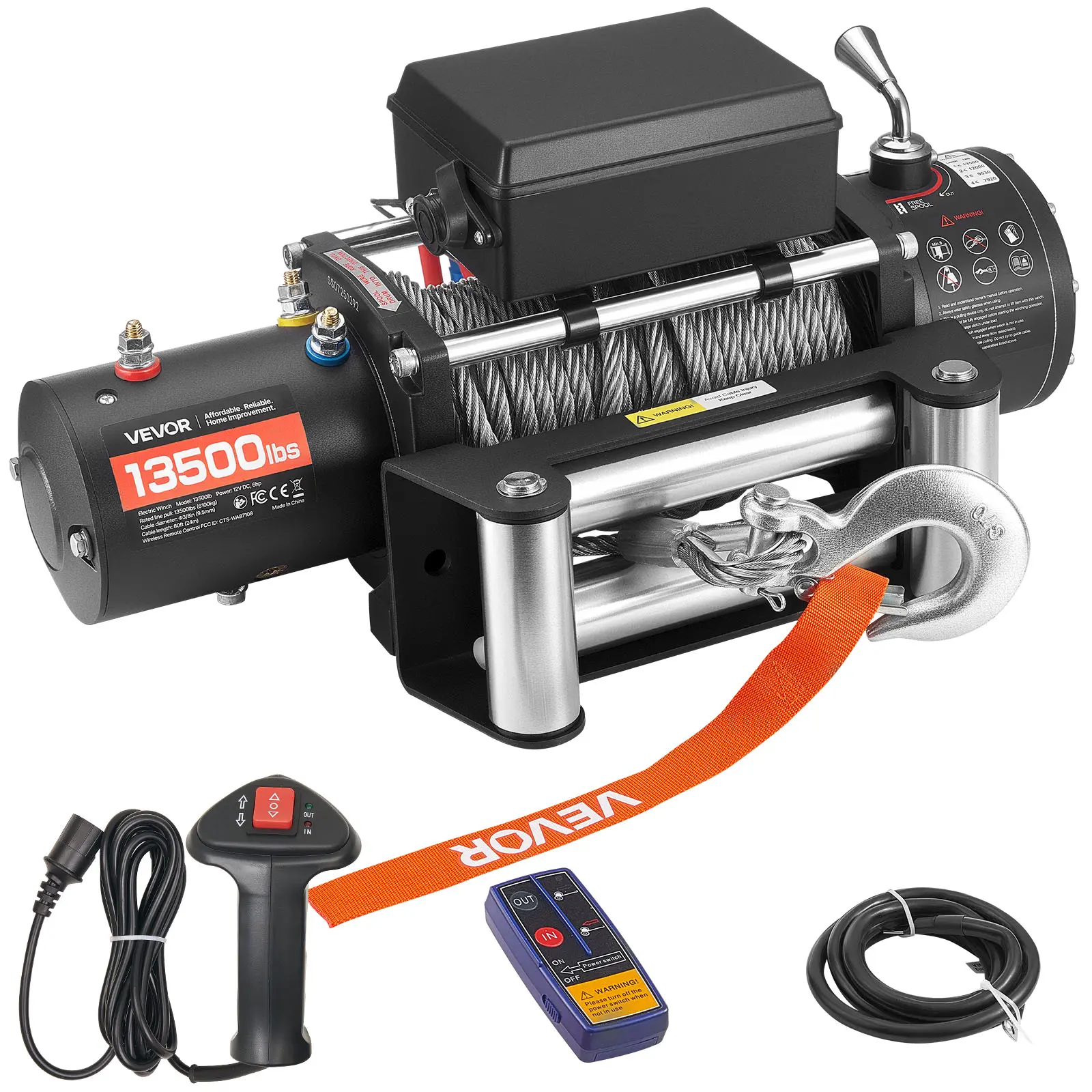 【Summerfinds】VEVOR Electric Winch,13500 lbs Load Capacity12V DC Truck Winch with Φ3/8 in x 80 ft Steel RopeWireless & Wired Remote ControlIP55 Waterproof for Towing SUV Jeep Trailer Boat Off-Road Vehicle