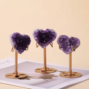 Natural Raw Amethyst Quartz Crystal Cluster, Heart Healing Stones Specimen, Home Decoration Crafts Ornament, 1pc