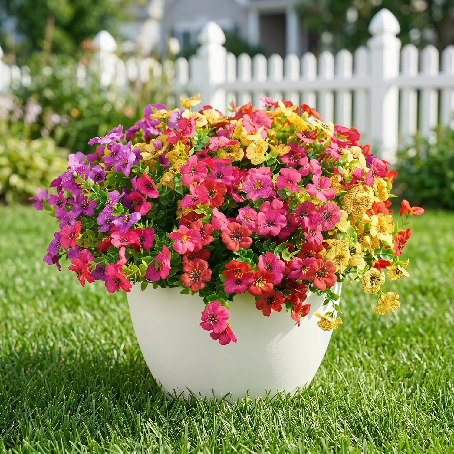 Serra Flora 12-Piece Silk Fabric Fake Flower Plants Set, 4 Multiple Colors Eucalyptus & Daisy Mix, UV-Resistant, Fade-Proof, No Plug, for Front Yd Hanging Basket Indoors Outdoors Garden Decor