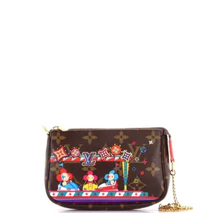 Pre-owned Louis Vuitton Canvas Coated Clutches & Wristlets Pochette Accessoires Limited Edition Vivienne Xmas Monogram Canvas Mini by Rebag