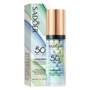 Sadore 3 Colors Sunscreen & Primer with SPF50 PA+++. Waterproof & sweatproof formula features refreshing oil-control texture, effectively improves uneven skin tone, combines sun protection and base makeup in one.