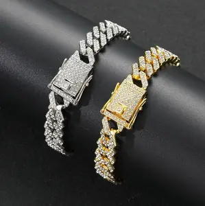Men's 12MM Gold Metal Coating Solid Miami Cuban Link Bracelet, AAA+ Grade Cubic Zirconia Iced Hip Hop Jewelry, Durable & Long-Lasting Male Costume Accessory for Any Outfit