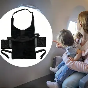 Children's airplane seat extension lounge chair foldable portable travel bed with seat belt design, lightweight storage suitable for children's comfort, aviation car, short distance travel scene, waterproof polyester fiber fabric black