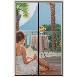 Gray  Screen Door Fits Door Size 48" x 82", Screen Size 50" x 83", Mesh Net Curtain with  Keep Fresh Air in