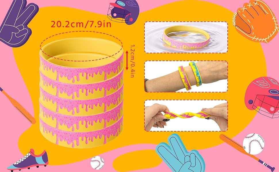 48 Pcs Baseball Drip Glitter Silicone Wristbands Set Colorful Sports Rubber Bracelets for Game Day Summer Party Favor Gift