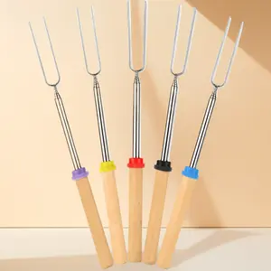 32" Extra Long Sticks for Fire Pit, 5 Pack Campfire Roasting Sticks for Marshmallows & Hot Dogs, Telescoping Kit with Fork, Outdoor Camping Essentials, Bonfire Accessories for Kids & Adults