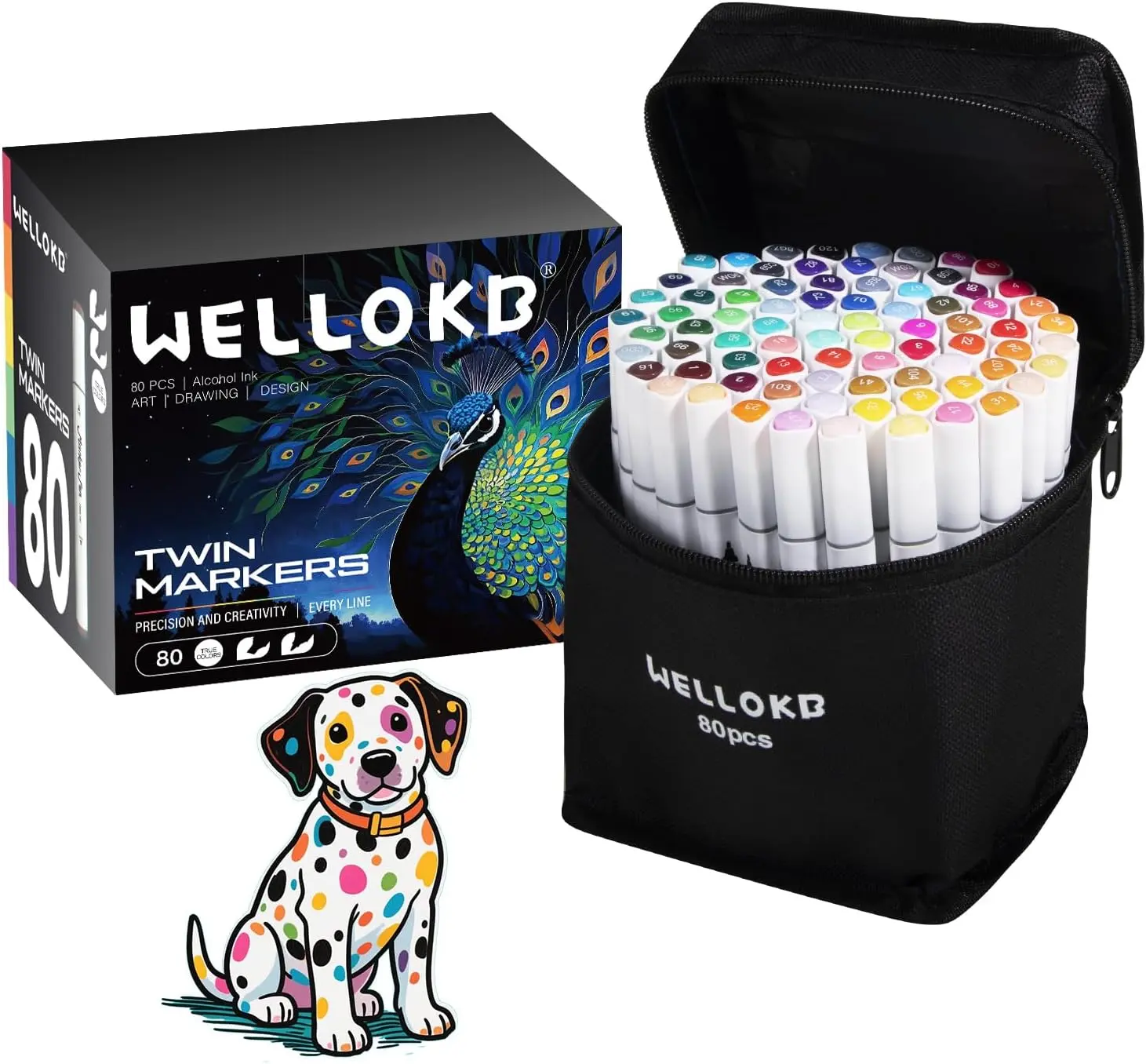 WELLOKB Colorful Vibrant Dual-Tip High-Flow Ink-Based Alcohol Markers Set, Office & School Art Supplies, Ideal for Book Coloring & Drawing