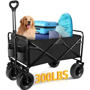 Collapsible Wagon Cart with Big All-Terrain Wheels and Drink Holders, Beach Wagon Stroller for Garden Camping Fishing Sports Shopping