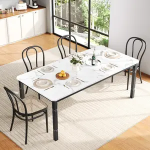 GARVEE 78.7" Farmhouse Dining Table for 6-8 People - Rustic Industrial Kitchen Table with Sturdy Metal Frame and Chamfered Corners, Perfect for Dining Room, Breakfast Nook, or Small Spaces with Durable Sintered Stone Surface