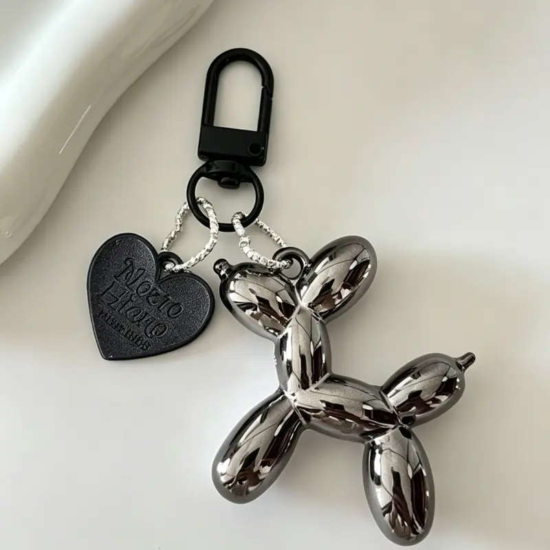 Bag Charm Mirror-Finish Balloon Dog Keychain Heart-Shaped Tag Alloy Charm Minimalist Sophistication, Cute Charms, Instagram-Style Accessories For Bags, Keys, And Earphone Cases