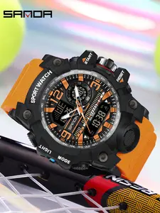 SANDA Men's Sports Electronic Watch Fashion Alarm Clock Multi functional Night Light 5ATM Waterproof Multifunctional Watch Casual Suitable for Daily and Sports Men's Electronic Watch
