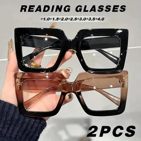 2 Pieces Durable Large Frame Anti- Light Glasses, High Quality Eyewear, Stylish Lightweight Simple Hd Men Reading Eyeglasses, Comfortable Portable Unisex Magnifying Glasses for Daily Office Use