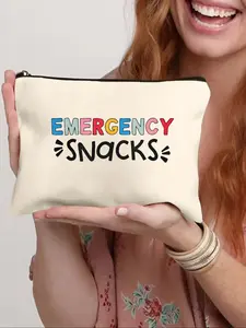 1 piece "Emergency Snack" monogram print pouch zippered bag, cosmetics travel bag, wallet pencil case, stationery bag, mother's day gifts, multi-purpose bag, gifts for friends, Makeup Organizer Pouch