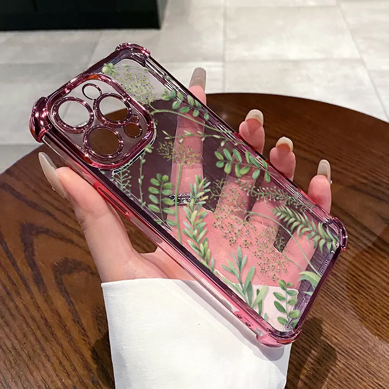 Smartphone Casing for iPhone 17 Air, 16 Pro Max, 15 Plus, 14, 13, 12, 11, XS - Elegant Foliage Design, Anti-Scratch, Shockproof TPU Bumper, Drop-Proof Handheld Cellphone Protection Cover