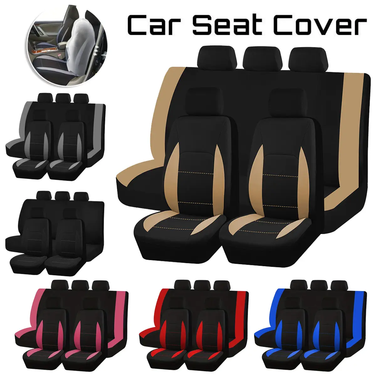 Auto Car Seat Covers Polyester 5-Seaters Front And Rear Full Set,Car Seat Protectors Cushion Mat Automotive Interior Decoration Seat Covers