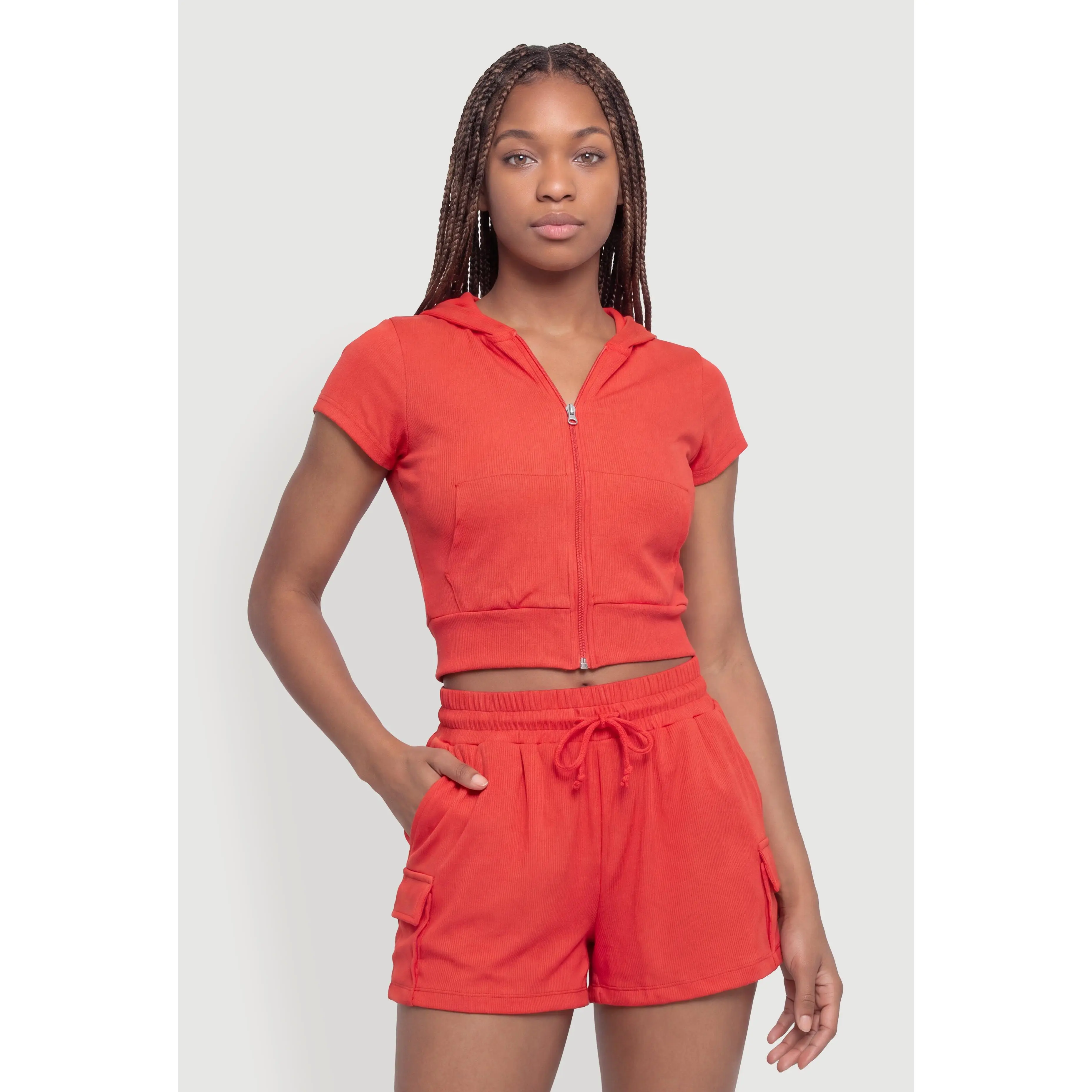 Short Sleeve Cropped Hooded Sweatshirt