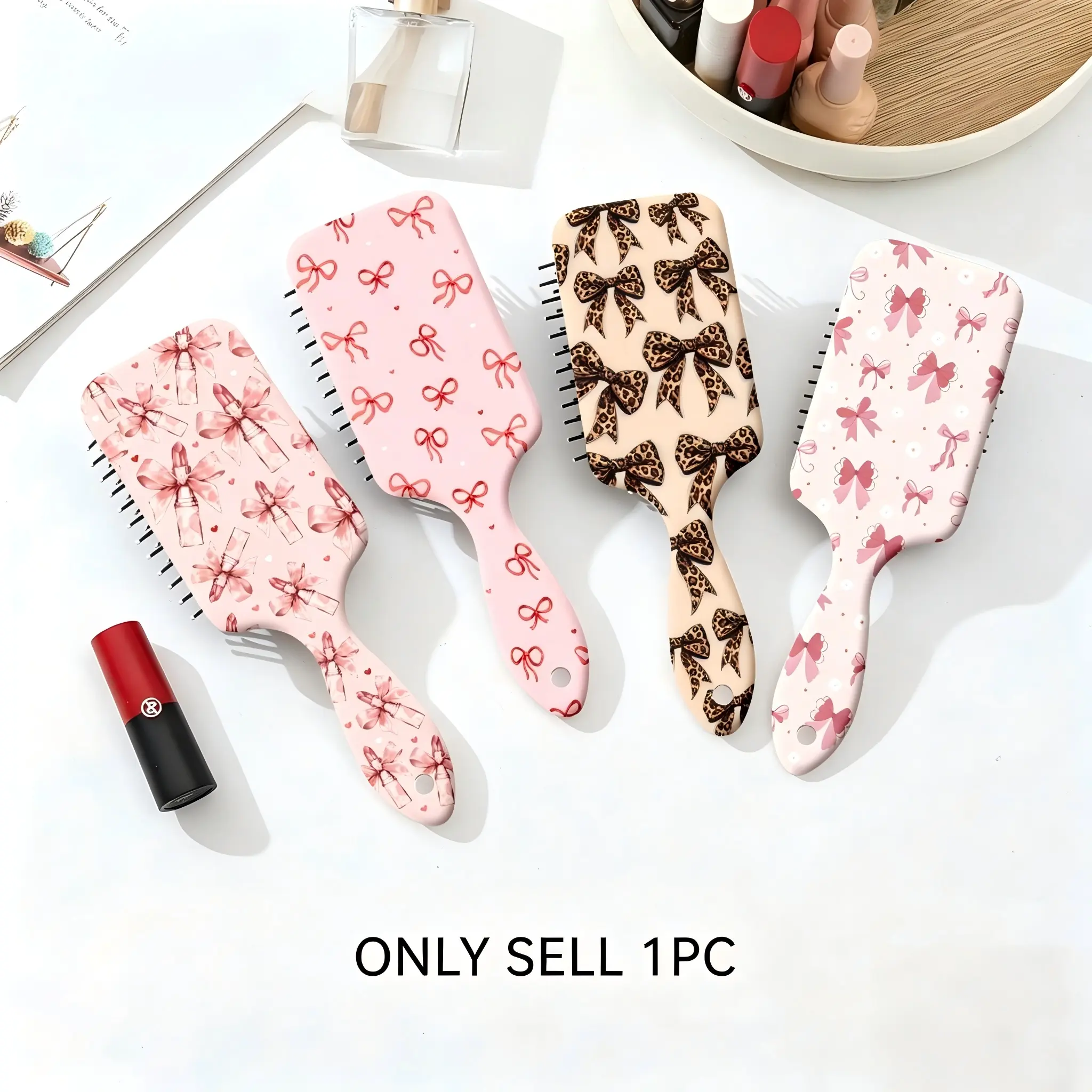 Leopard Print Bow Hair Styling Brush, Cute Detangling Cushion Comb, Hair Grooming Brush, Smooths Hair & Relieves Scalp, Portable for Home & Travel Use