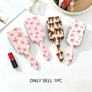 Leopard Print Bow Hair Styling Brush, Cute Detangling Cushion Comb, Hair Grooming Brush, Smooths Hair & Relieves Scalp, Portable for Home & Travel Use