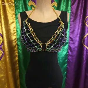 Mardi Gras Beaded Halter Top with Gold, Green, and Purple Beads for Festive Wear