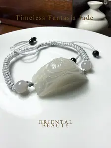 Smoky violet Hetian jade nephrite jade Bracelet hand-carved peony