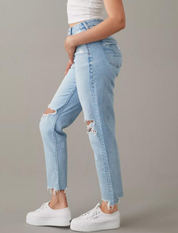 AE Strigid Curvy Ripped Mom Jean - Womenswear, Bottom, Comfortable Fit, Stylish Design size  0  jeans  girl plus  size  jeans wide leg denim jean Piece Style