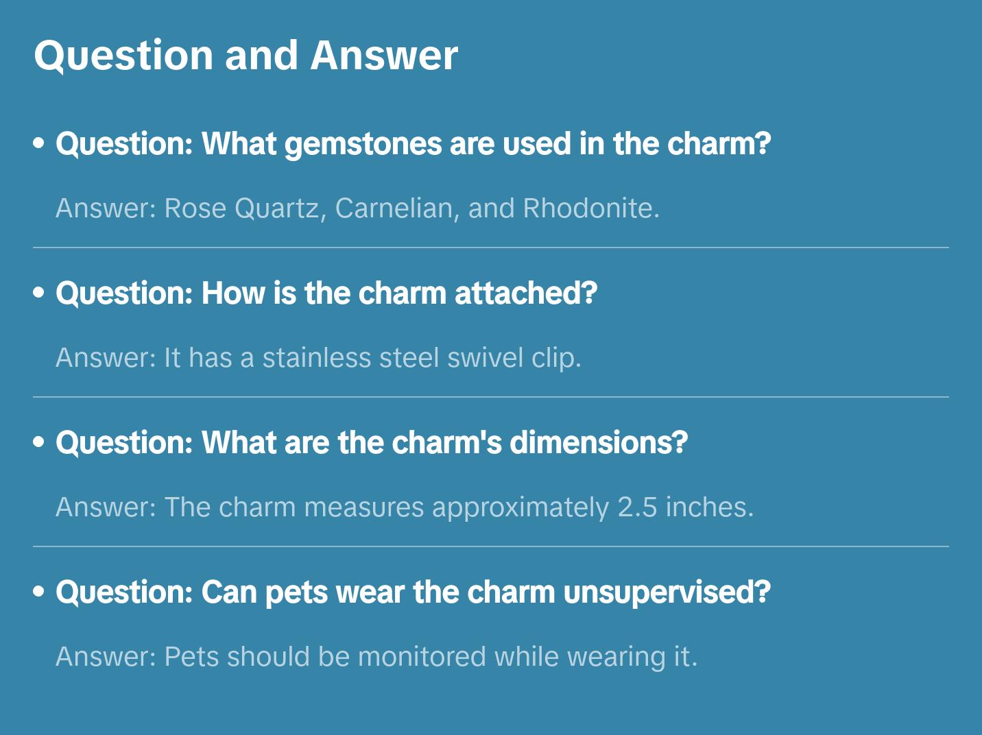 Crystal Healing Pet Charm for Dog Harness or Cat Collar - Rose Quartz - Carnelian - Rhodonite - Key chain