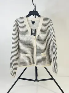 C By Bloomingdales Cashmere Women's Sweater, Color IVOR / BLACK, Size L, V11116