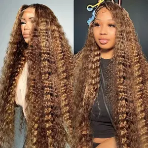 Yeswigs Raw Vietnamese Virgin Hair Kinky Curly Highlight Brown Color 13x6 Lace Frontal Wigs Human Hair 13x4 HD Full Lace Frontal Wigs Glueless 4x4 Lace Closure Wigs for Black Women