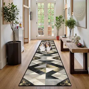 Geometric Pattern Kitchen Boho Runner Rug, 1 Count Non-slip Soft Floor Mat, Rectangle Home Decor Carpet for Kitchen Living Room Bedroom Entrance, Boho Style Rug