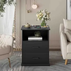 Sikaic Nightstand With Charging Station 2 Storage Drawer And Open Cubby Smart Nightstand Furniture Table