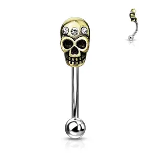 Curved Eyebrow Rings Curved barbell Surgical Steel with Antique gold IP Skull design