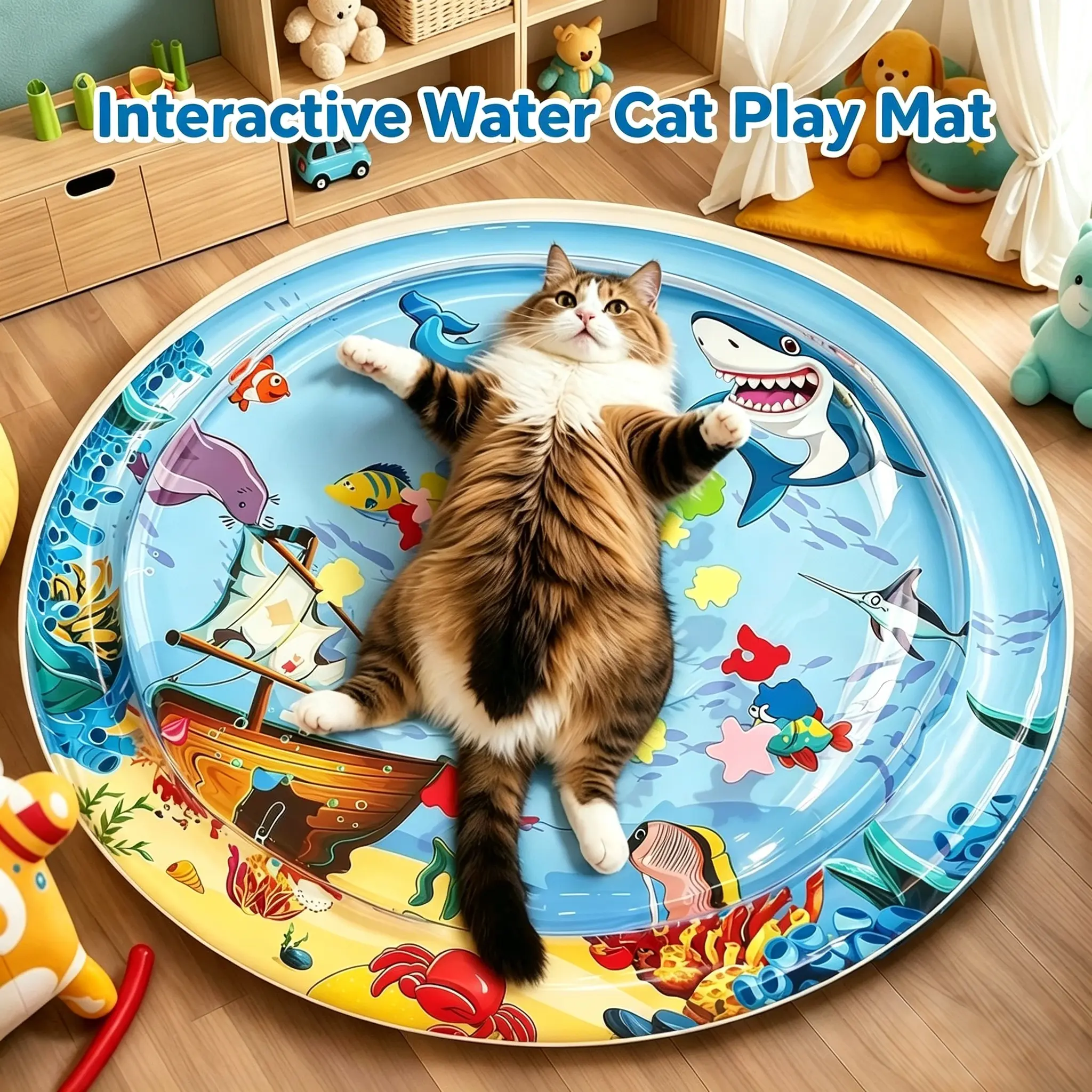 Interactive Water Sensation Cat Play Mat, Pet Toy for Indoor Cats & Dogs with  Water Sensory Play Mat with Fish, Cooling Pet Water Bed, Dog Sleeping Mat For Puppy Dogs Cats