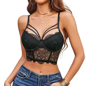 Avidlove Lace Bralette for Women V Neck Camisoles Adjustable Strap Two Layer Crop Top Bustier Tops Floral Pattern Backless Breathable Blazer Womenswear