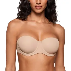 Women's Inbarely Plus Unlined Strapless Bra - Non-Slip Underwire Non Padded Bandeau Plus Size Bras