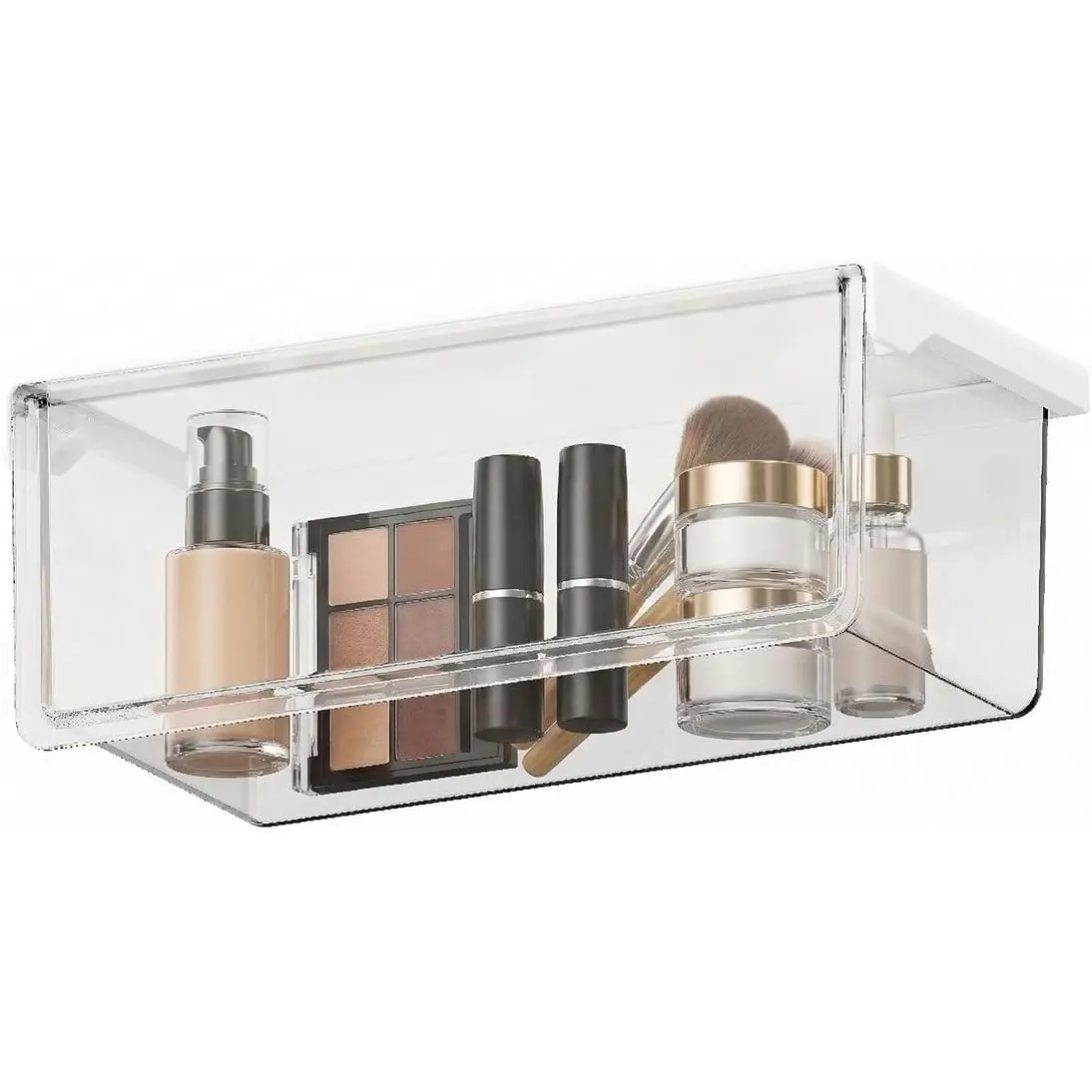 Hanging Cabinet Organizer – 33° Tilted Under Desk Drawer & Bathroom Storage – Self-Adhesive Clear Pull-Out Bins for Kitchen, Office & Vanity (Large)