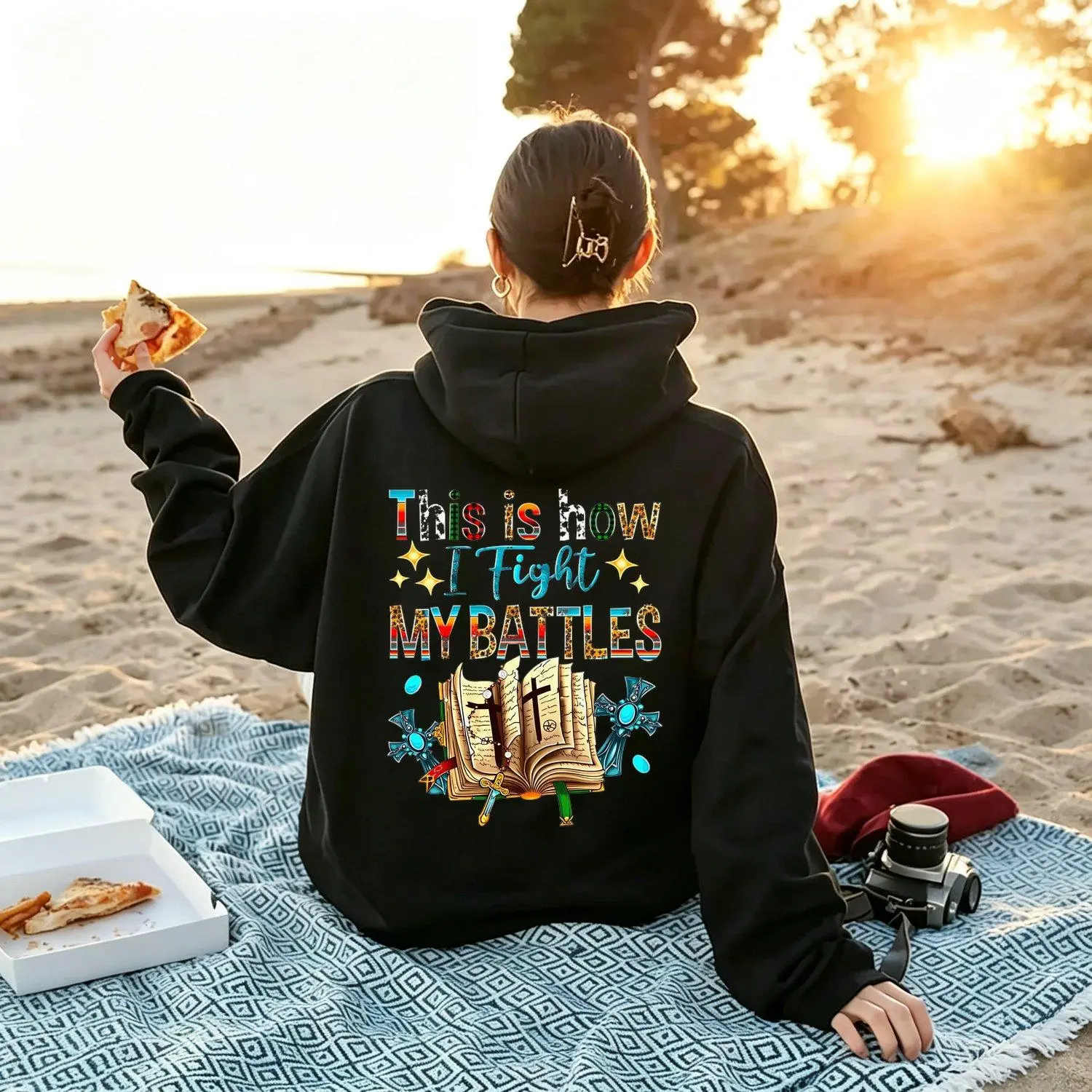 Cross & Bible Print Womens Sports Hoodie Casual Long Sleeve Athletic Sweatshirt Daily Wear  Pullover