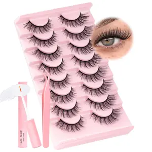 False Eyelashes Natural Look – 8 Pairs Wispy Cat Eye Lashes with Lash Glue & Tweezers, Lightweight & Soft Lash Kit