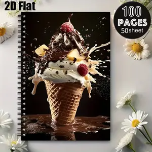 1 Spiral Coil Notebook 5.7x8.26 Inch, Ice Cream Design, Durable Binding, Daily Journal for Summer Vacations, Dessert Lover's Gift, Back to School Supplies, Travel Notebook for Foodie Adventures, Birthday Present for Sweet Tooth Enthusiasts [2D] F