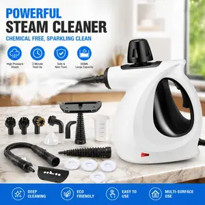 1050-Watt Pressurized Handheld Multi-Purpose Natural Steam Cleaner, High-Temperature and High-Pressure Steam Cleaning Equipment, Equipped with 15 Replacement Accessories, Continuous Steam Output, Suitable for Household, Kitchen and Vehicle Cleaning Set