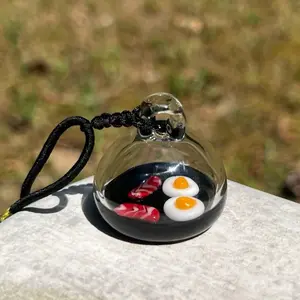 HANDMADE Glassart original design  3D egg&Bacon Pan pendant- original design Frying Pan with egg& Bacon inside pendnat / Car decorations