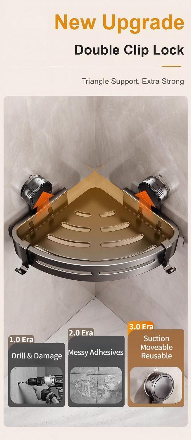 2026 upgraded new model-3-Pack Gun Gray Plastic Triangle Suction Cup ShowerCaddy 3-Tier Corner Shelves NoDrilling Bathroom Storage Rack 40lbs LoadCapacity with 6 Towel Bar Hooks(home essentials,bathroom accessories)