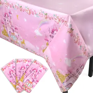 DYLZB 3PCS Pink Princess Tablecloths, Disposable Fairy Tale Castle Plastic Table Cover for Girls Birthday Party, Baby Shower Decorations, 54 x 108inch