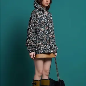 Women's Lightweight Camouflage Hooded Jacket Long Sleeve Casual Loose Fit Full Front Zip Side Pockets Durable Polyester Stand Collar Ideal for Spring Fall Outdoor Clothing Sporty Jacket Olive - Womenswear