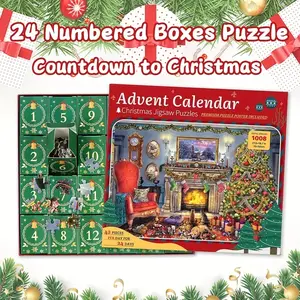 Classic Style Christmas Countdown Calendar Puzzle Set, Holiday Theme Paper Puzzles, Reusable Box, 24 Numbered Collectible Figures, No Power Needed