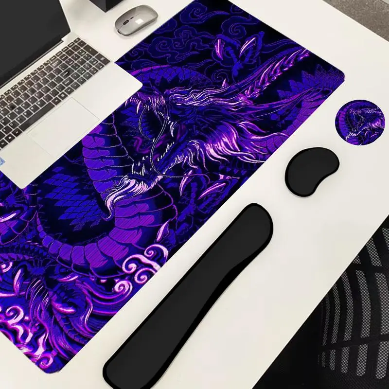 Dragon Pattern Mouse Pad Set, Desk Mat, 4 Counts/set Including 1 Mouse Pad & 1 Keyboard Wrist Rest & 1 Ergonomic Mouse Pad & 1 Coaster, Desk Accessories for Home Office Gaming