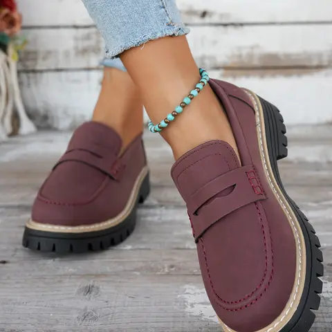 Women's Thick Sole Platform Loafers Walking Shoes Comfortable Shoes Wide Fit Round Toe Slip-On Casual Modern Style All Seasons Footwear